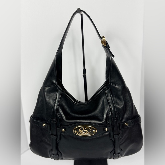 GUCCI Vintage BLACK LEATHER 85TH ANNIVERSARY GG MONOGRAM HOBO BAG - Picture 14 of 15